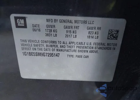 2016 Chevrolet Cruze Lt Auto from USA, damaged, VIN 1G1BE5SM9G7295147